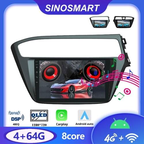Sinosmart 8 Core,DSP 48EQ Car GPS Navigation Radio for Hyundai I20 2014 2015 2016 2017 2din 2.5D IPS/QLED Screen