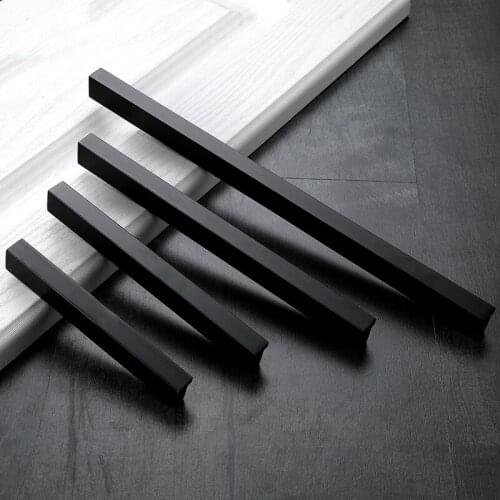 Modern Minimalist Cabinet Drawer Kitchen Door Handles Black Aluminum 96-1200mm Straight Handle Bathroom Knob Furniture Hardware