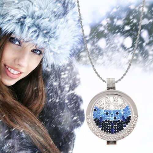 Vinnie Design Top Sale 33mm Pacific Blue Crystal Cascada Coin Pendant Necklace with 35mm Crystal Coin Holder,80cm Soprano Chain