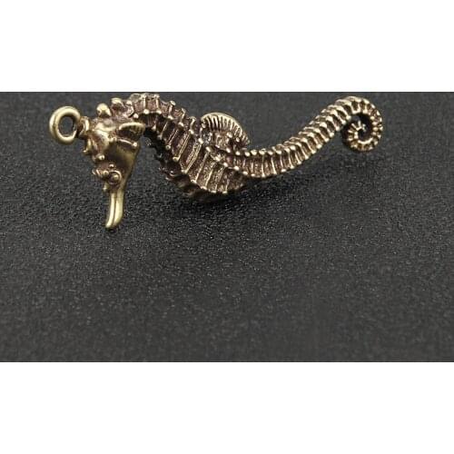 Vintage Brass Hippocampus Key Ring Pendants Copper Seahorse Keychains Hanging Rope Beads Paracord Car Gifts Accessories