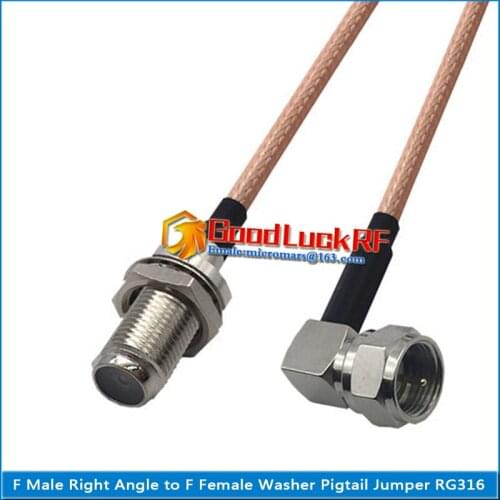 High-quality Dual F Female Washer Nut to F Male 90 Degree Right Angle Plug Pigtail Jumper RG316 Extend Cable 50 ohm Low Loss TV