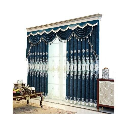 Luxury villa embroidered curtains for living room high quality shading velvet Voile Curtain for Bedroom Window Treatment Drapes
