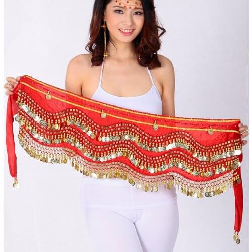 Women Dance Belt Gold Coins Belly Dance Hip Scarf Wrap Accessories Performance Belly Dancing Belt Costumes Flannel 18 Colors
