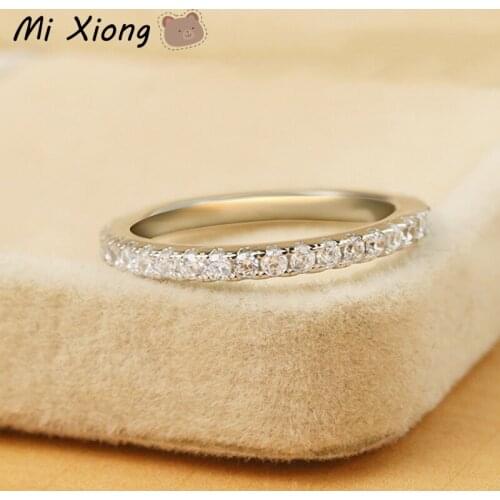 Mi Xiong 925 Sterling Silver Single Row Diamond Round Rings for Women Boho Style Elegant Fresh Charm Engagement Brand Jewelry