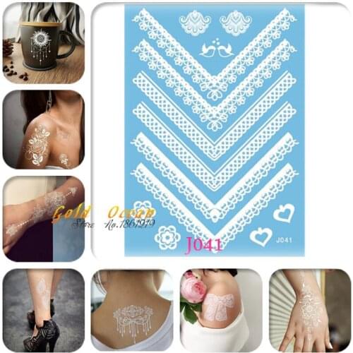 1PC Large White Ink Temporary Tattoo Stickers Henna Women GJ041 Flower Tattoo Paste Lace Necklace Design Love Flying Birds Tatoo
