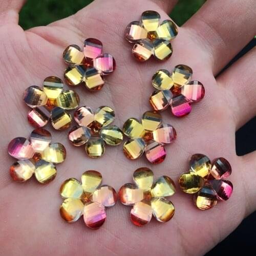 16mm Rainbow Flowers Resin rhinestone applique Flatback stones and crystals Buttons For Craft Garment DIY 15pcs -HY771