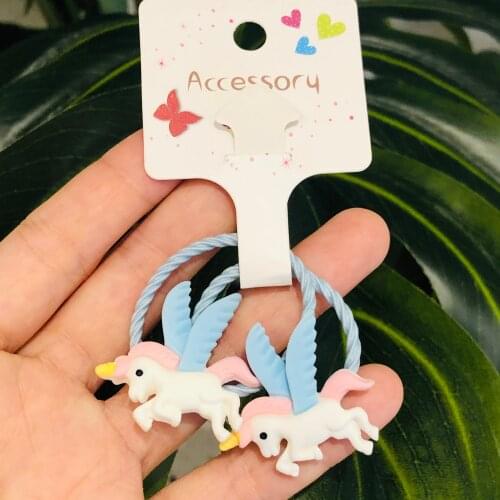 2Pcs Animals Unicorn Hair Accessories Children Rubber Bands Scrunchies Elastic Hair Bands Girls Headband Decorations Ties Gum