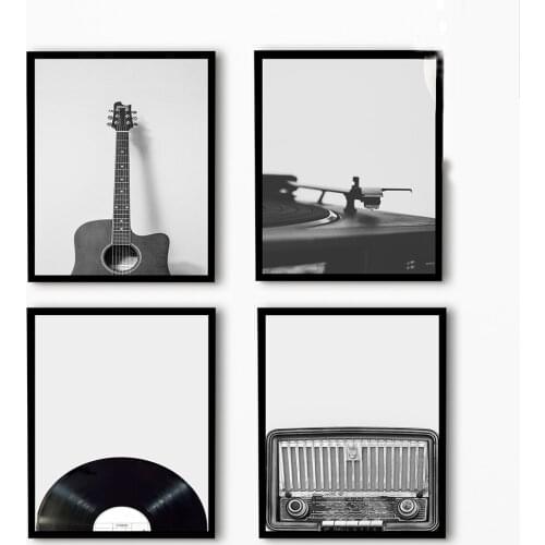 Abstract Guitar Chord Music Wall Art Canvas Painting Posters Prints Vinyl Record Pictures Black and White For Living Room Decor