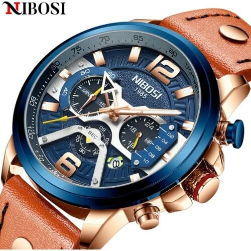 Nibosi Men Watches Ultra Thin Date Simple Stainless Steel Gold Blue Quartz Sport Watch Men Chronograph Mens Wrist Watch Clock