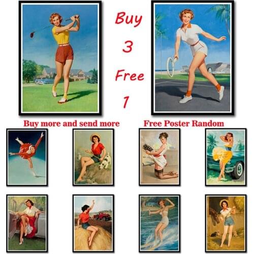 Pin Up Girl Whitepaper Poster OldSchool World War II Sexy Beauty Painting Fancy Wall Sticker for Coffee House Bar Frameless