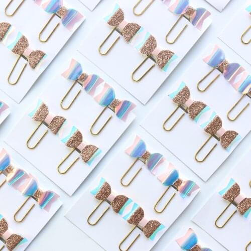 Domikee original creative laser bow-knot design office school paper clips set stationery,kawaii student bookmark clips set,4pcs