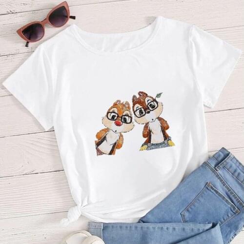 Womens Tee shirt Disney Chip 'n' Dale Hand Painted Style Printed Top Feminino Aesthetic Art Cartoon Clothes Streetwear Female