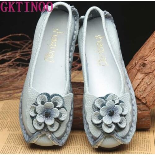 GKTINOO High Quality Genuine Leather Flats Woman Spring Shoes 2020 Super Designer Flower Ladies Casual Shoes Female Loafers