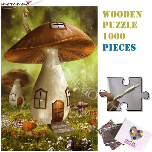 Mushroom House Wooden Puzzle Toys 1000 Pieces Wooden Jigsaw Puzzles Customized Kids Adults DIY Assembly Wooden Puzzle Toys Gifts