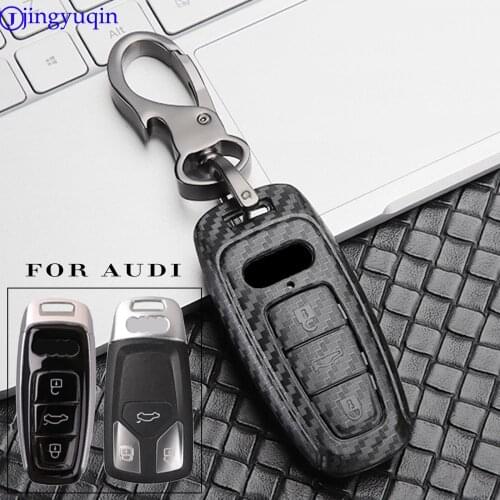 Jingyuqin ABS+Carbon For AUDI A4 B9 Q5 Q7 TT TTS 8S 2016 2017 3 Buttons Car Key Case Keychain Cover Procted