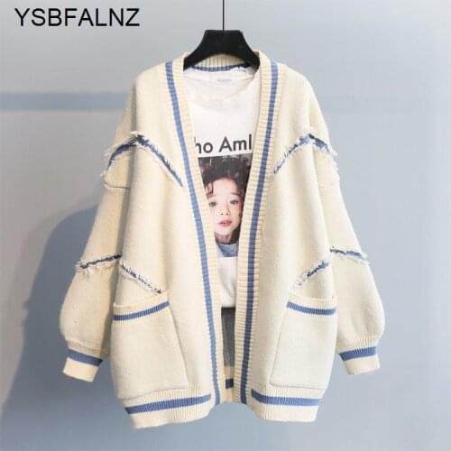2021 Autumn Winter Cardigan Womens Knitting Sweater Coat Fashion Embroidery Loose Casual Warm Thick Female Hole Letter Tops New