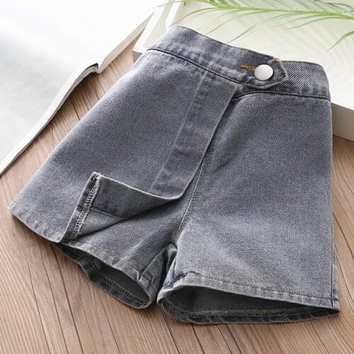2021 Hot Summer Casual New Design 2 3 4 5 6 7 8 9 10 Years Cotton Button Denim Gray Short Culottes Hot Shorts For Kids Baby Girl