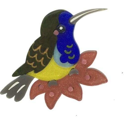 Vintage Brids Brooches olive backed sunbird Acrylic Brooch Pin Jewelry
