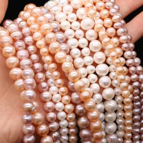 High Quality 100% AA Natural Freshwater Pearl Round White Pink Purple Beads for Women Gift Jewelry Making Bracelet Necklace