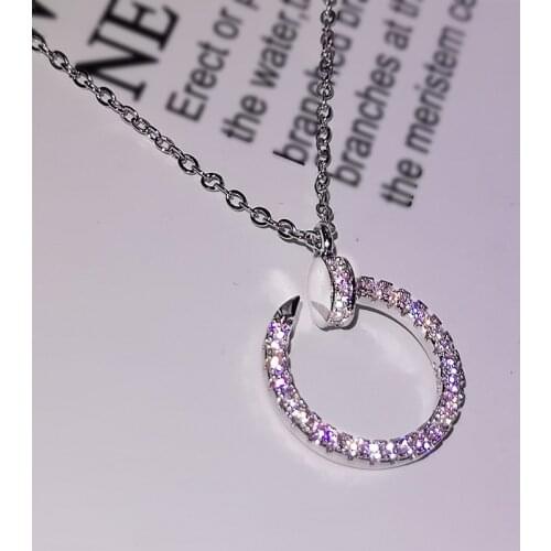 Rose Gold Silver Color Nail Pendant with Bling Zircon Stone Long Chain Statement Necklace for Women Fashion Jewelry