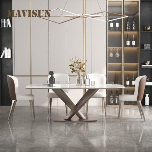 Nordic Minimalist Kitchen Furniture Household Light Luxury Marble Dinning Table With 6 Chairs Modern Creative Dinning Table Set