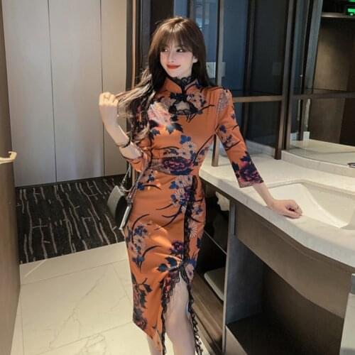 Vogue of new fund of 2020 autumn retro sexy goddess of aristocratic temperament type split