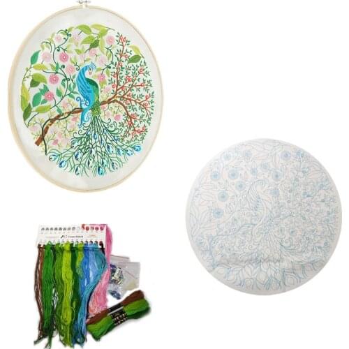 Peacock DIY Embroidery Kit Needlework Flower Pattern Printed Cross Stitch Set Handmade Sewing Art Craft Painting Home Decor