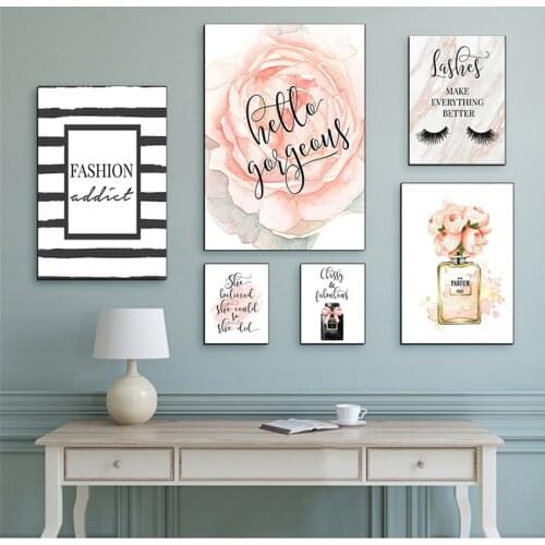 Wall Picture Modern Girls Bedroom Decor Fashion Blush Pink Wall Art Perfume Prints Canvas Painting Gift for Her Lash