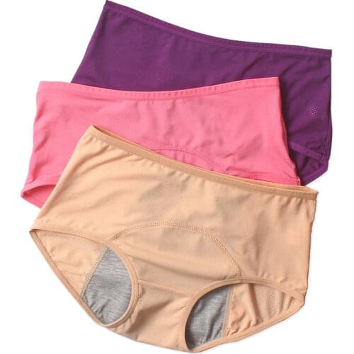 Underwear Women Cotton Period Panties Solid Leak Proof Briefs Menstrual Panties High Waist Physiological Seamless Briefs Female