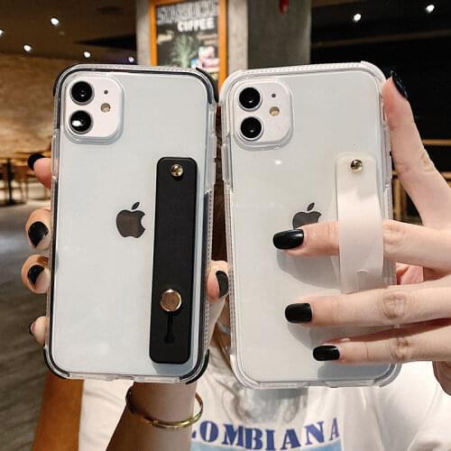 Transparent Wrist Strap Phone Case for iPhone 11 Pro Max XR XS Max 8 7 Plus SE 2020 Soft TPU Shockproof Bumper Back Cover