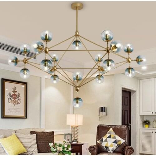 Retro glass ball Chandelier living room light designer, Modern LED Dining room, bedroom villa molecular Chandelier lighting
