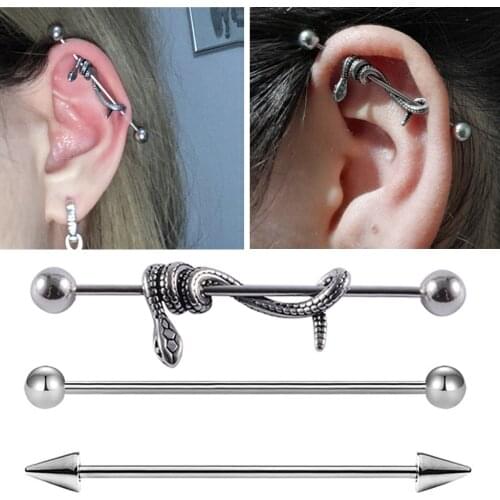 3pcs Surgical Steel Snake Industrial Barbell Ring Ear Nipple Straight Barbell Ring Cartilage Earring Helix Body Piercing Jewelry