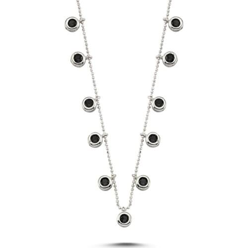 Silverlina Silver Black Zircon Stone Dangle Necklace