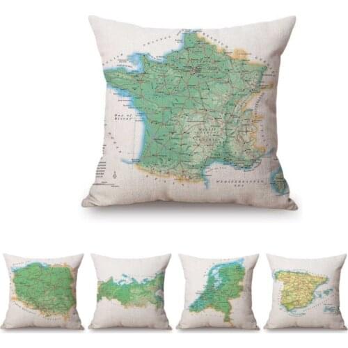 Nordic Bookish Home Decorative European Countries National Map Print Sofa Throw Pillow Case Cotton Linen Library Cushion Cover