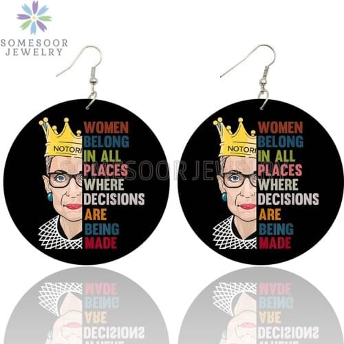 SOMESOOR Woman Belong In All Place Wooden Drop Earrings Black Magic Sayings Printed Vintage Loops Dangle Jewelry For Women Gifts