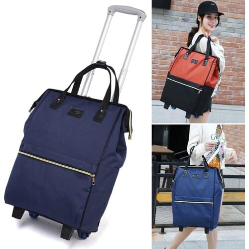 Women Large Capacity Travel Shoulder Tote Bag Spinner Multifunction Rolling Luggage Soft Oxford Lightweight Trolley Bag XA588F