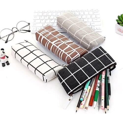 Canvas Pencil Case School Pencil Bag Simple Striped Grid Pencil case For School