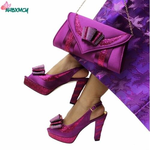 Comfortable Super High Heels Magenta Color Shoes and Bag Set Slingbacks with Platform Sandals for Party
