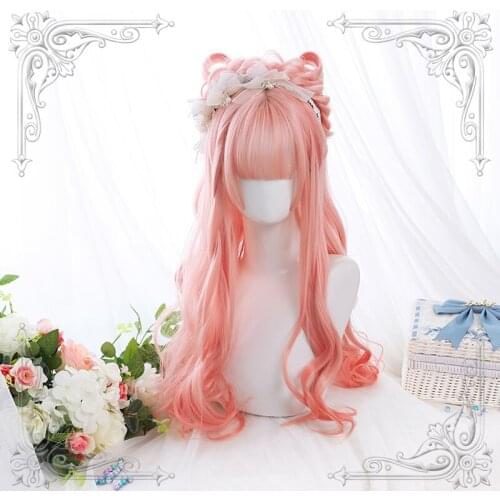 High Quality Lolita Peach Pink Micro-Gradual Change Long Curly Hair Female Wig Cosplay Party