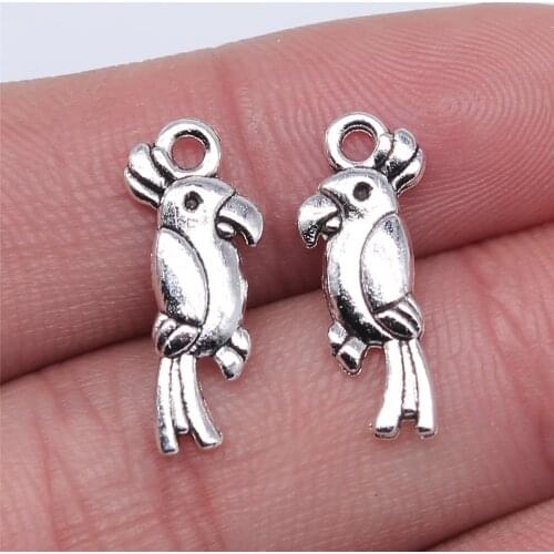 WYSIWYG 20pcs 20mm Antique Silver Color Tone Parrot Charm Parrot Pendants Double Sided Bird Pendants For Jewelry Making