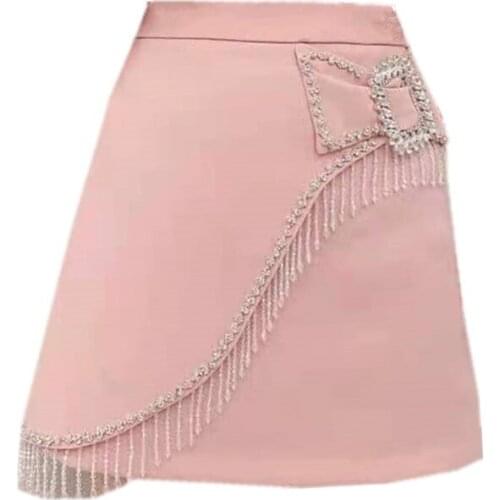 Chic Ins Europe Irregular Handmade Beading Diamond Tassel Bow Skirts Women A-Line Bottom Sweet Girls