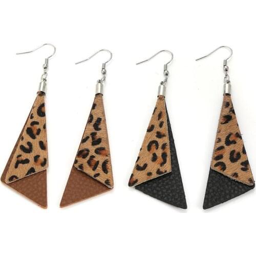 E7707 ZWPON Layered Genuine Leather Leopard Triangle Earrings for Women Geometric Jewelry Christmas Gifts Wholesale