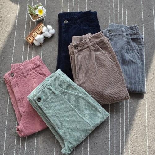 Woman Korean Corduroy pants Elastic waist harem pants casual loose velvet pants literary students corduroy beam trousers