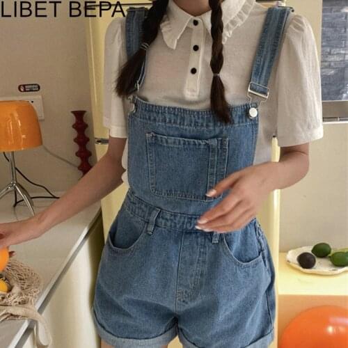 2021 New Summer Autumn Women Jumpsuits & Rompers High Waist Elegant Cargo Strap Denim Playsuit Pants Pockets Lady Shorts JS4309