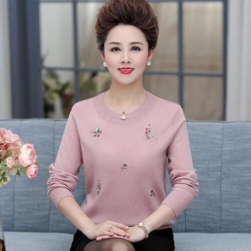 Women Cashmere Sweater Elegant Flowers Embroidery Sweatear Pullover Long Sleeve Female Wool Floral Blouse Tops