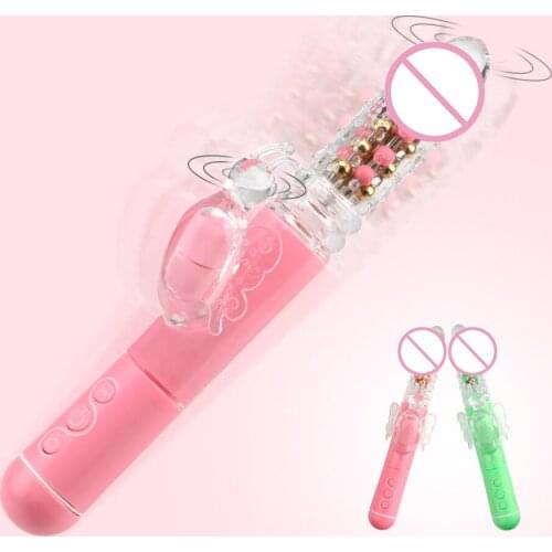 Female Masturbator Telescopic Rotating Bead Rods Sex Toys for Women Dual Vibration Wand G Spot Dildo Butterfly Vibrator