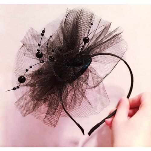 Women Party Headband Beaded Mesh Flower Hairband Headpieces Wedding Hair Accessories Wholesale