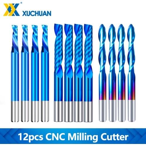 12pcs 3.175mm Shank CNC Milling Cutter Single Flute End Mill Milling Cutter Ball Nose End Mill CNC Machine Milling Tool