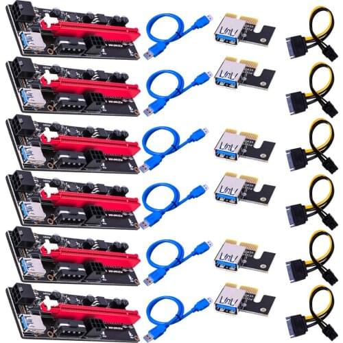 6Pcs Newest Ver009 Usb 3.0 Pci-E Riser Ver 009S Express 1X 4X 8X 16X Extender Riser Adapter Card Sata 15Pin to 6 Pin Power Cable