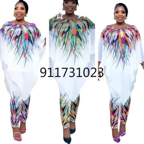 African Clothes for Women 2021 Summer African Women Printing Two Pieces Sets Top and Long Pant African Suit